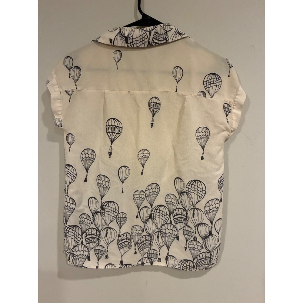 Zara Basic Women Cream Hot Air Balloon Print Short Sleeve Button Up Shirt Small - Picture 7 of 7
